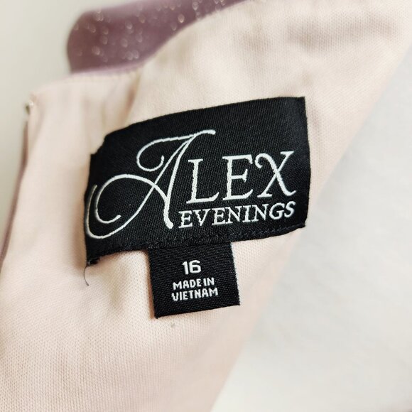 Alex Evenings Mauve Patty Dress Sparkle Draped Gown Cold-Shoulder Size 16 Wear - Picture 4 of 11